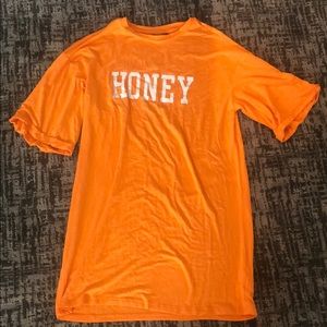 neon orange honey labled shirt or dress